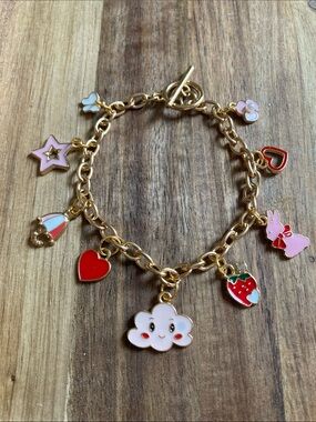 Handmade Charm Bracelet with Pink, Red and White Enamel Charms